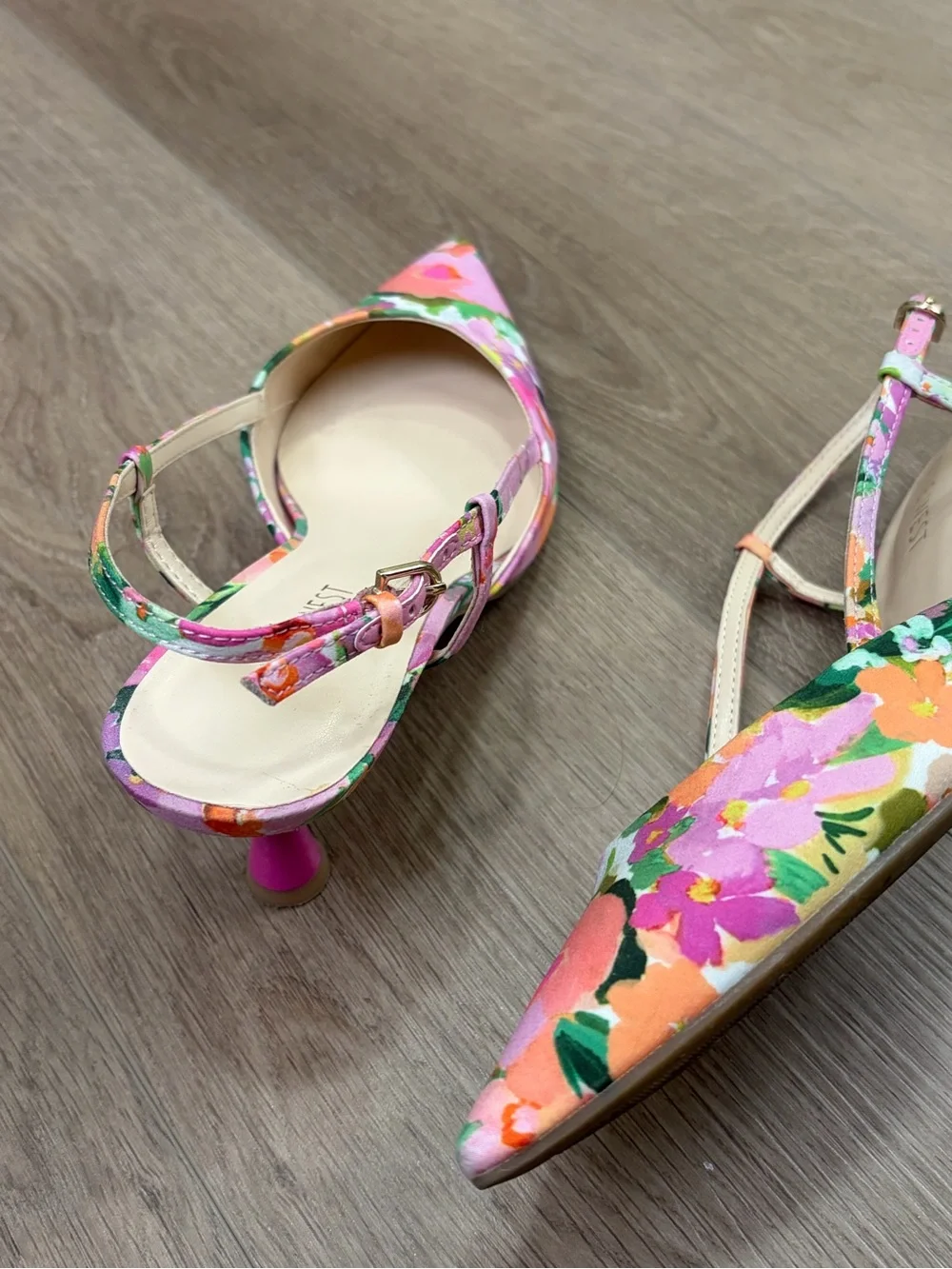 Nine West Floral Pink Slingback Kitten Heels